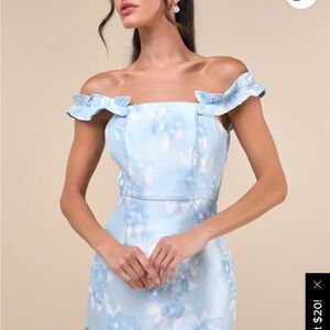 Lulu's Light Blue Strapless Floral Dress
